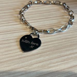 Italian Sterling Silver Cubic Zirconia Accent With Love Heart Charm Bracelet